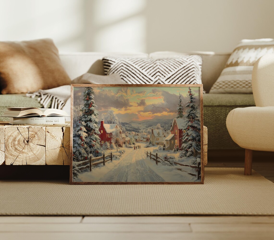 Christmas Village, Vintage Holiday Home Decor Art Print