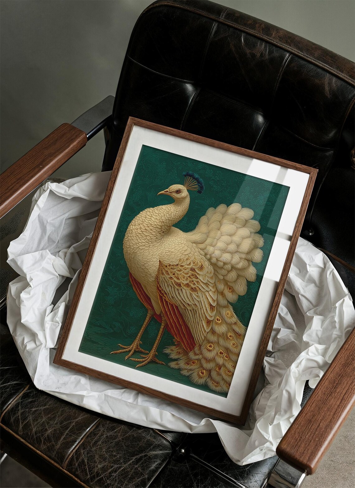 Golden Peacock Regal Grace Emerald Green Ornate Bird Wall Art