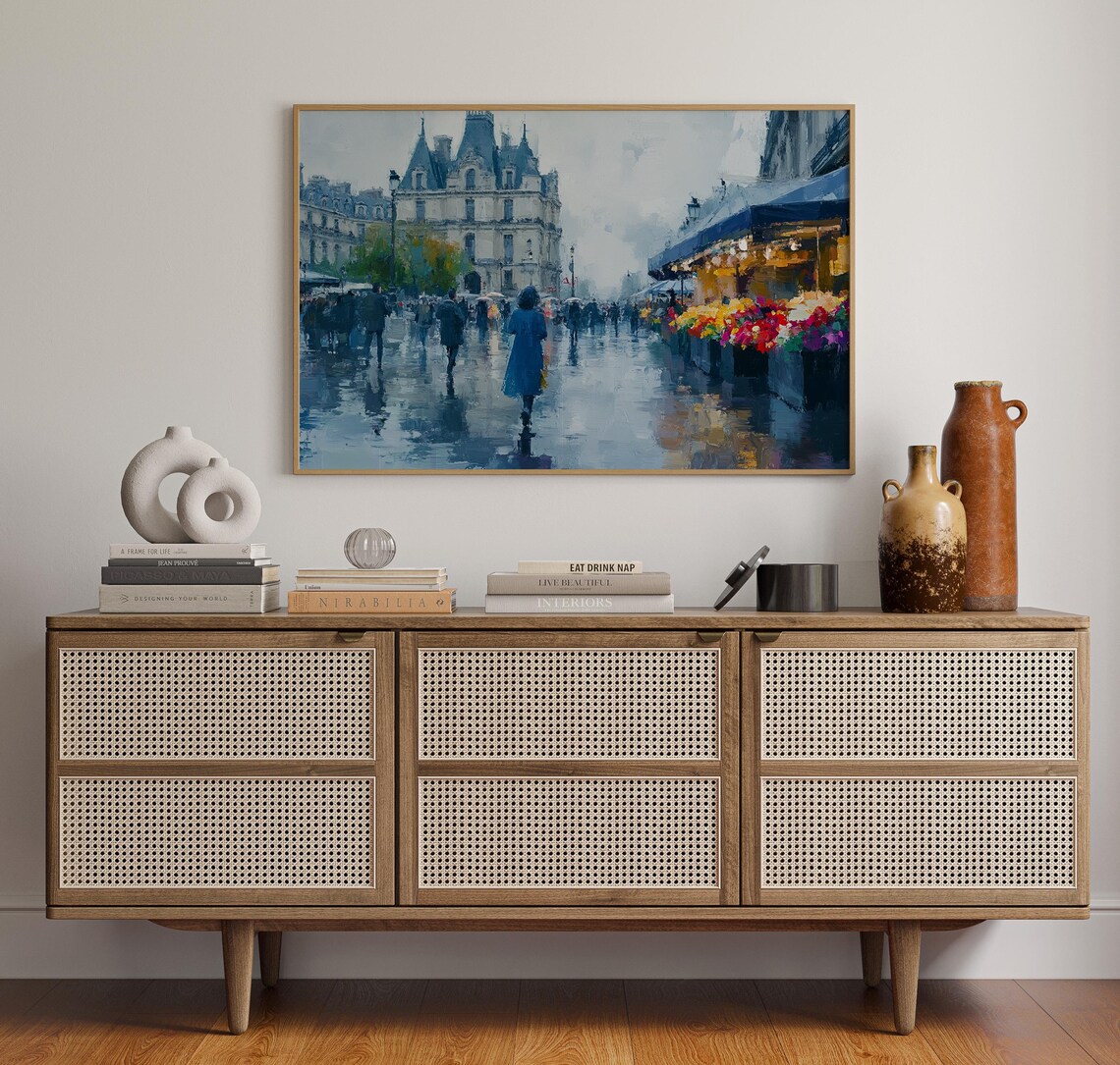 Rainy Day in Paris, Vibrant Flower Market Cityscape - Image 2
