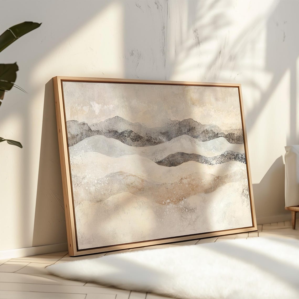 Neutral Abstract Mountain Landscape Beige Minimalist Artwork Poster