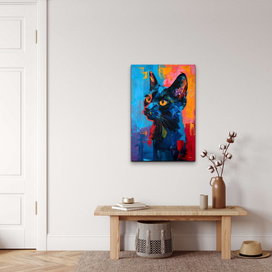Black Cat Portrait Neon Pop Art Pink Blue Background Wall Art - Image 4