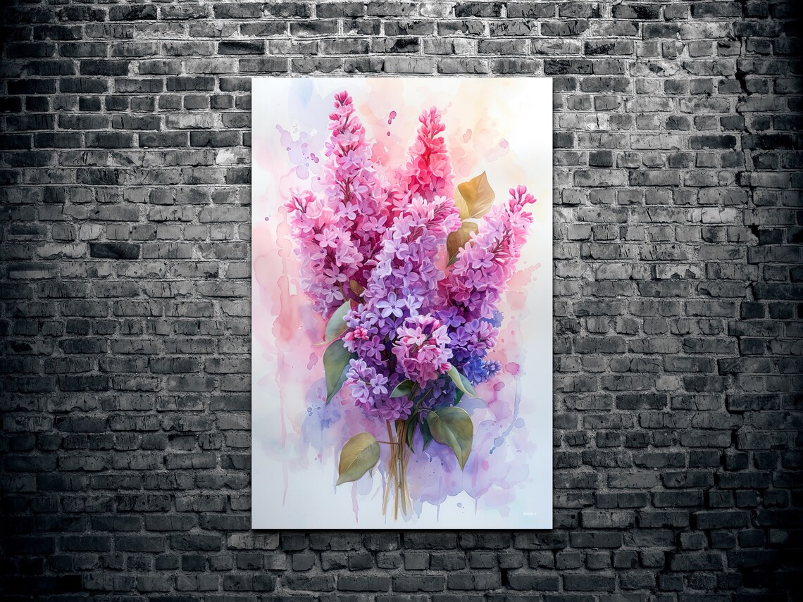 Soft Lilac Bouquet Pink Purple Watercolor Floral Spring Poster - Image 2
