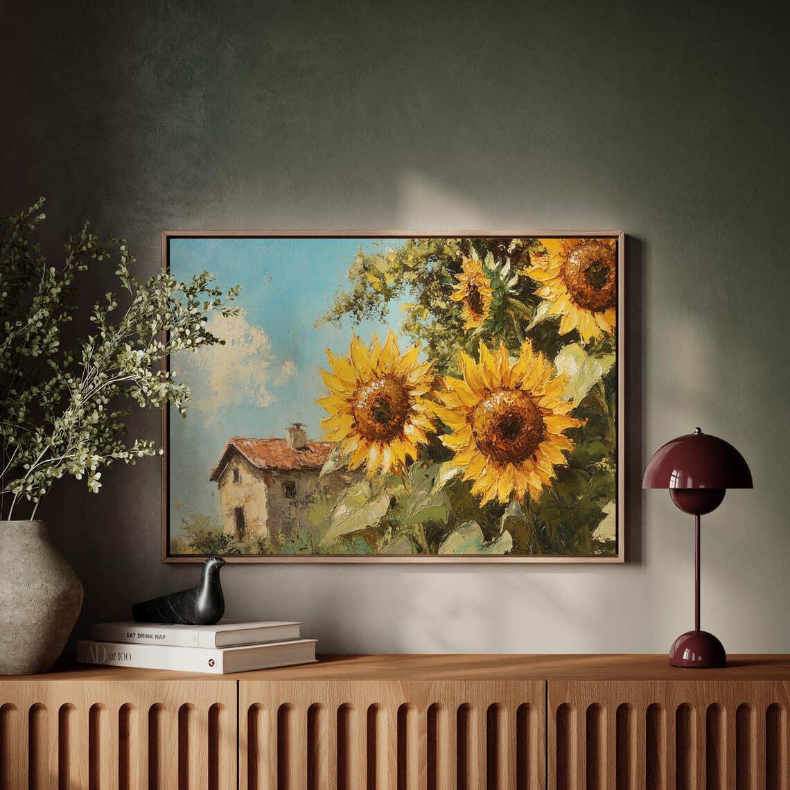 Giant Sunflowers with Rustic Farmhouse Bright Summer Oil Painting Poster - Image 4