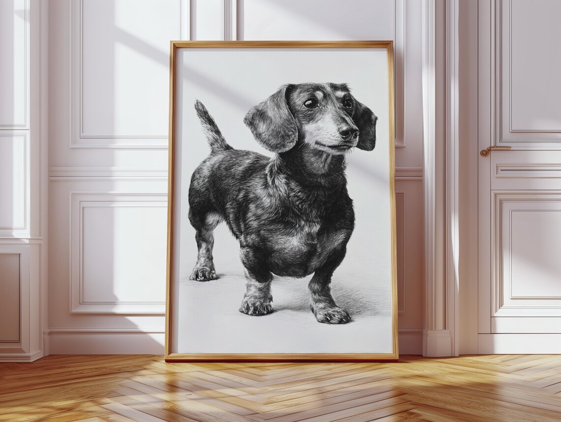 Black and White Dachshund, Minimalist Art Print