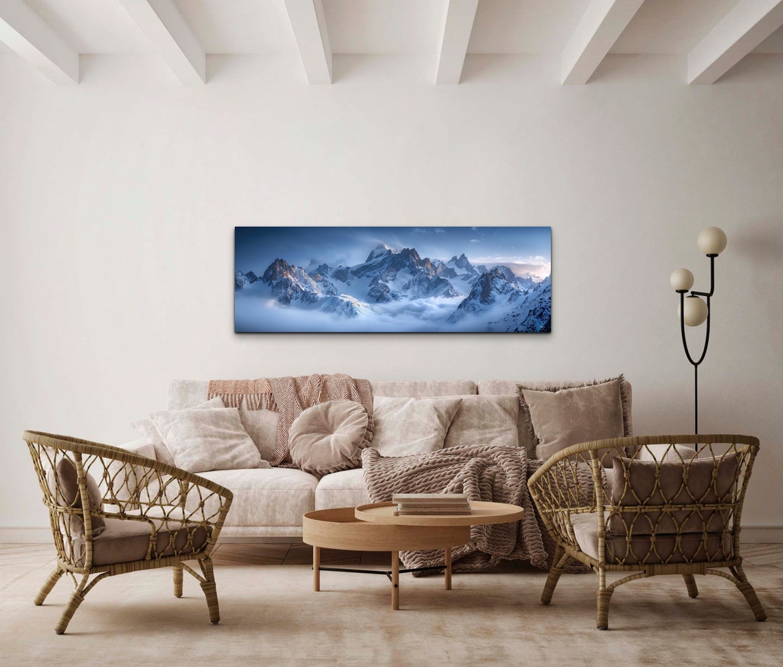 Snow Covered Mountain Peaks Above The Clouds Alpine Art Poster - Image 6