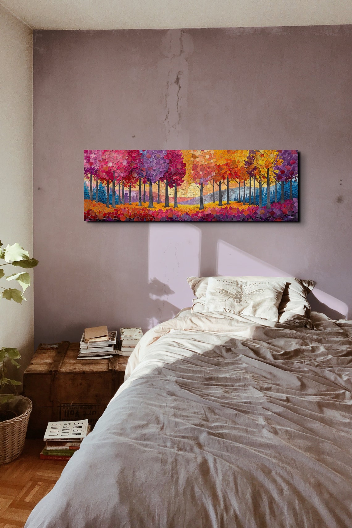 Autumn Forest Mosaic Style Colorful Panoramic Trees Painting Poster - Image 7