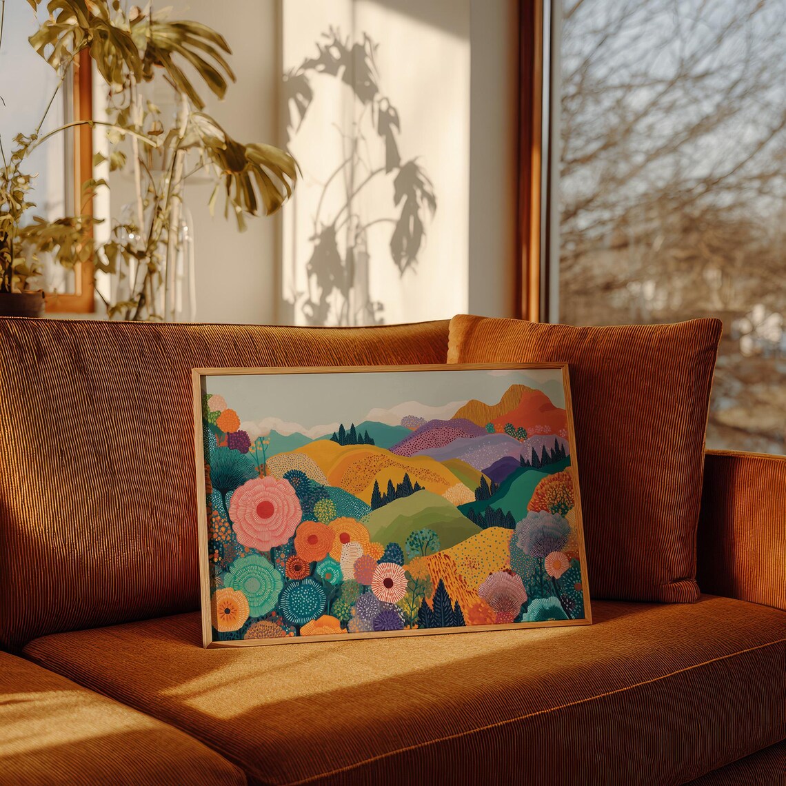 Colorful Blossom Hillside Abstract Flower Landscape Art Poster