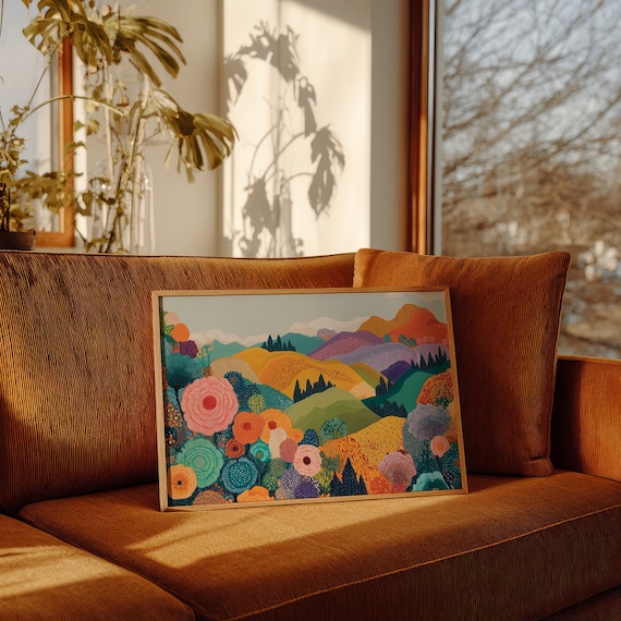 Colorful Blossom Hillside Abstract Flower Landscape Art Poster