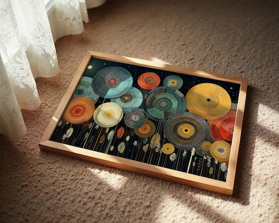 Abstract Night Garden Floral Circles Dark Boho Colorful Poster