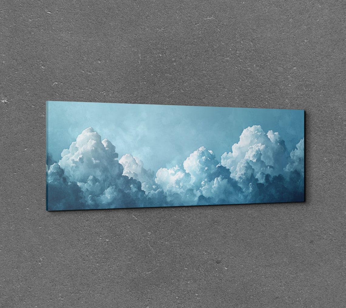 Panoramic Cloudy Blue Sky Cumulus Clouds Calm Landscape Wall Art - Image 3