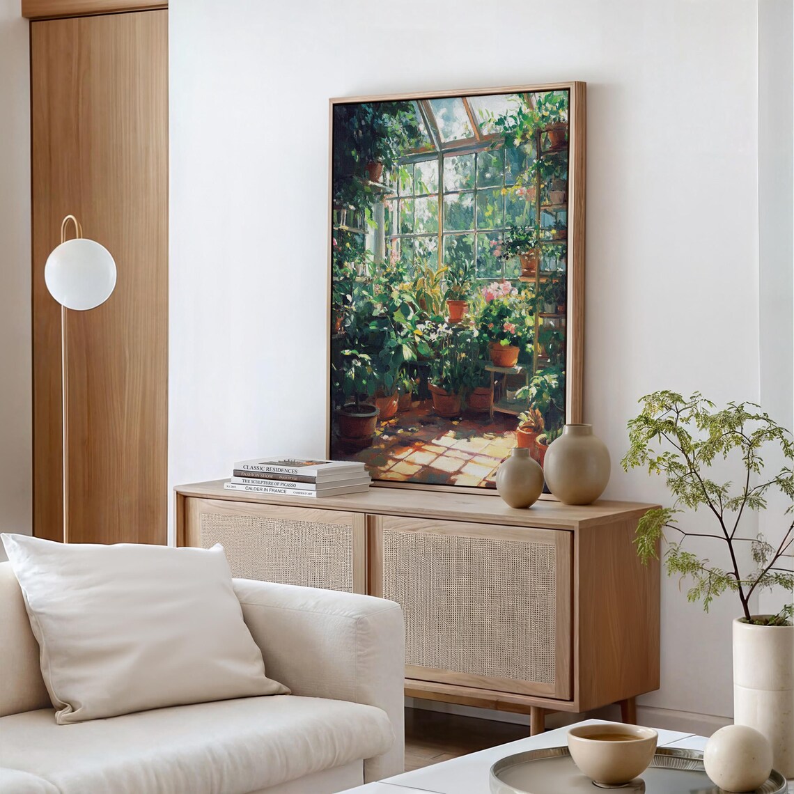 Sunlit Greenhouse Interior Filled With Lush Potted Plants Poster - Image 5