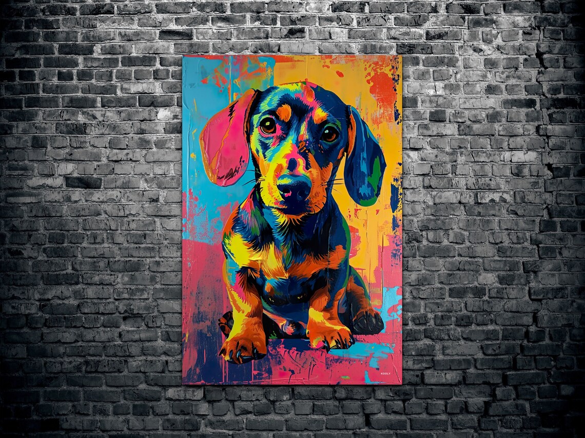 Dachshund Puppy Portrait in Vibrant Neon Pop Art Colors Poster - Image 2