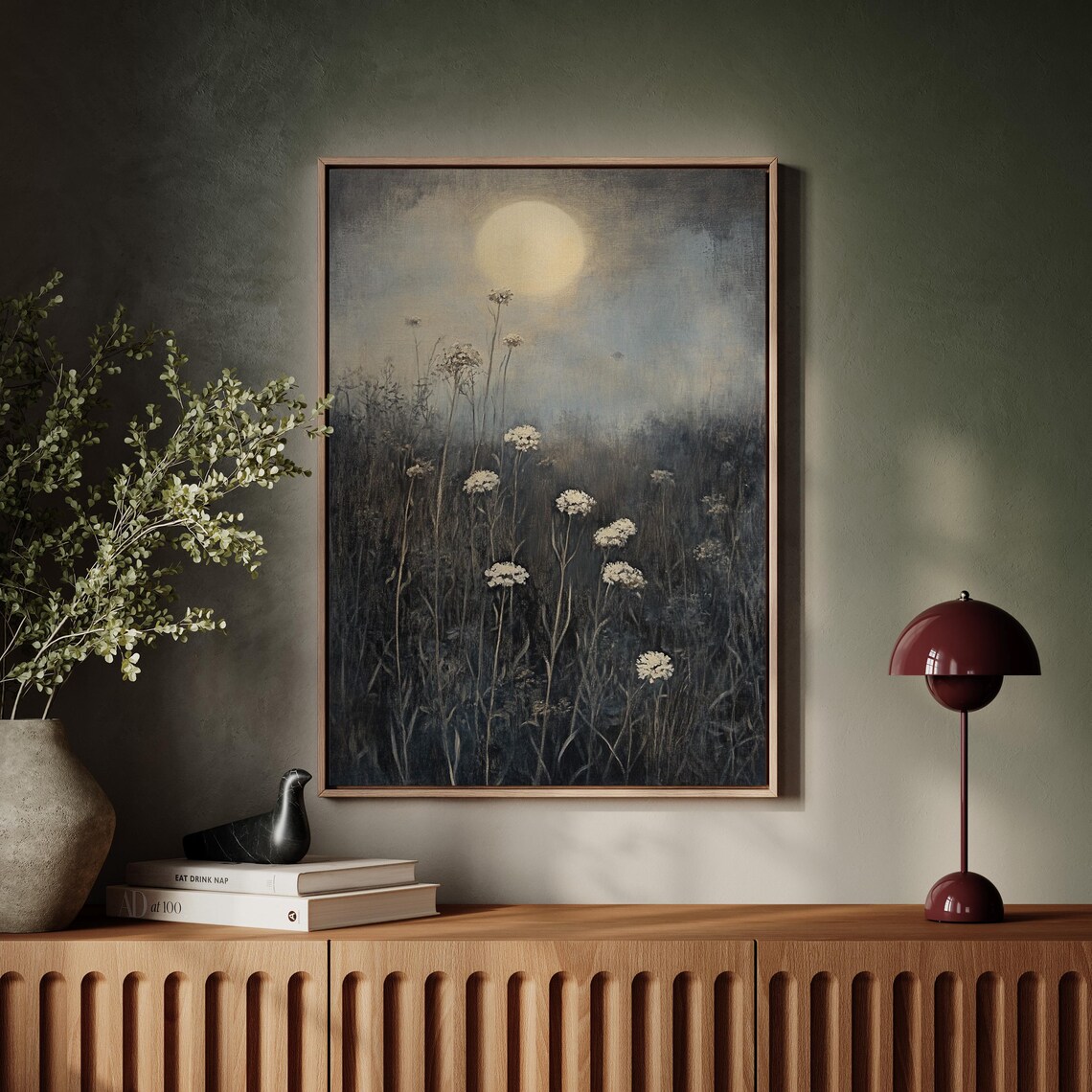 Moonlit Wildflowers Ethereal Night Meadow Full Moon Painting Poster - Image 7