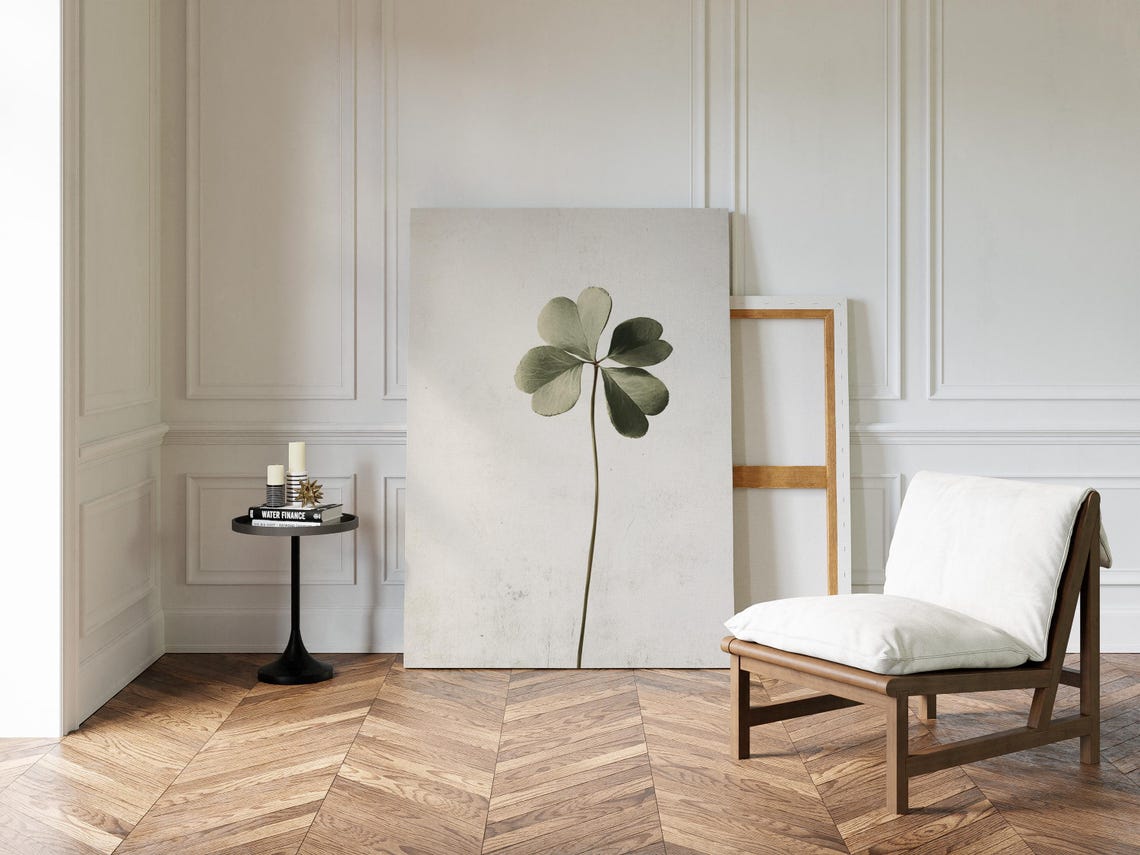 Neutral Green Clover Stem Minimalist Botanical Decor Wall Art - Image 4