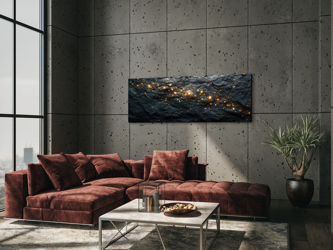 Black Stone With Gold Shining Abstract Wall Art - Image 5