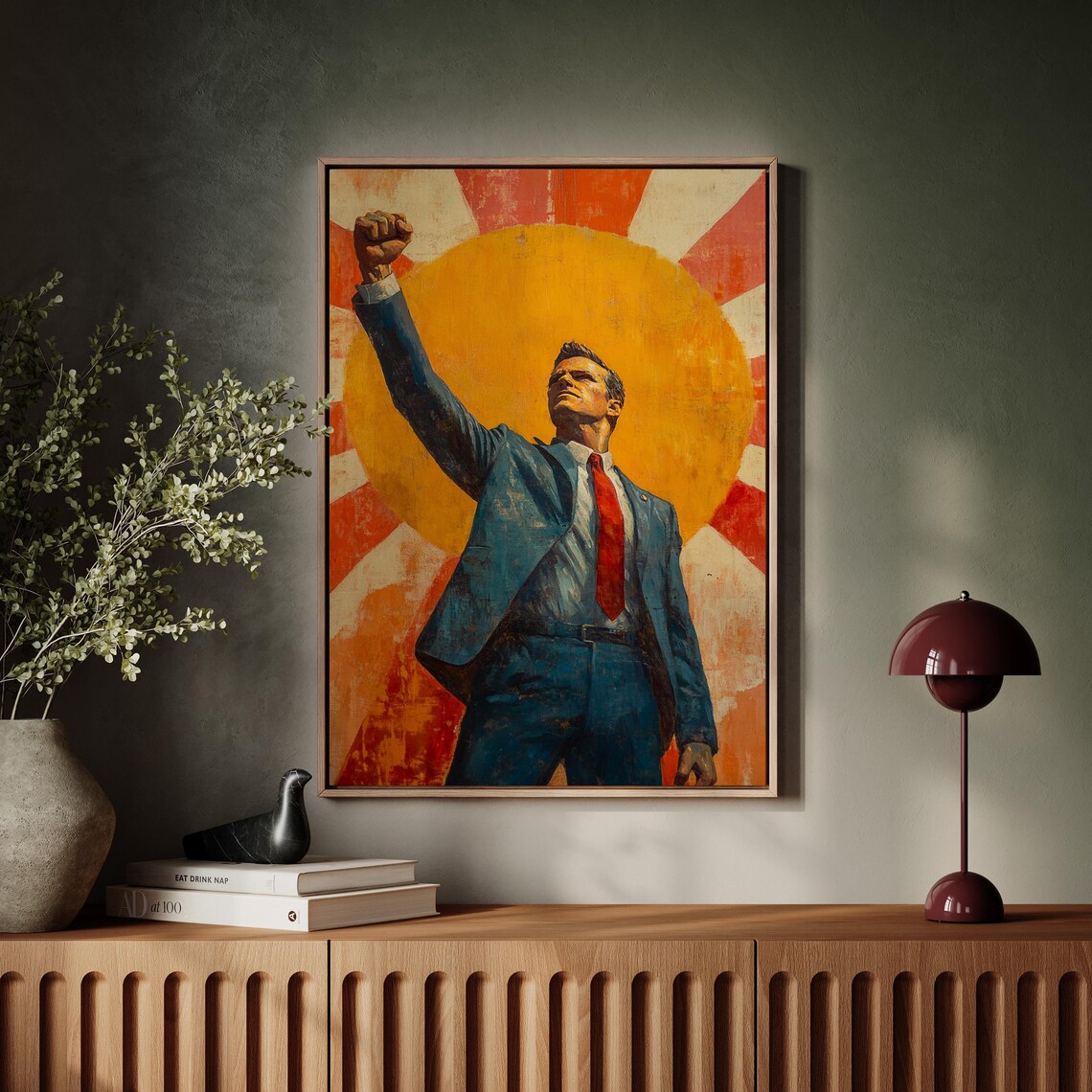 Empowering Leadership Art Man Raised Fist Sunburst Motivational Poster - Image 6