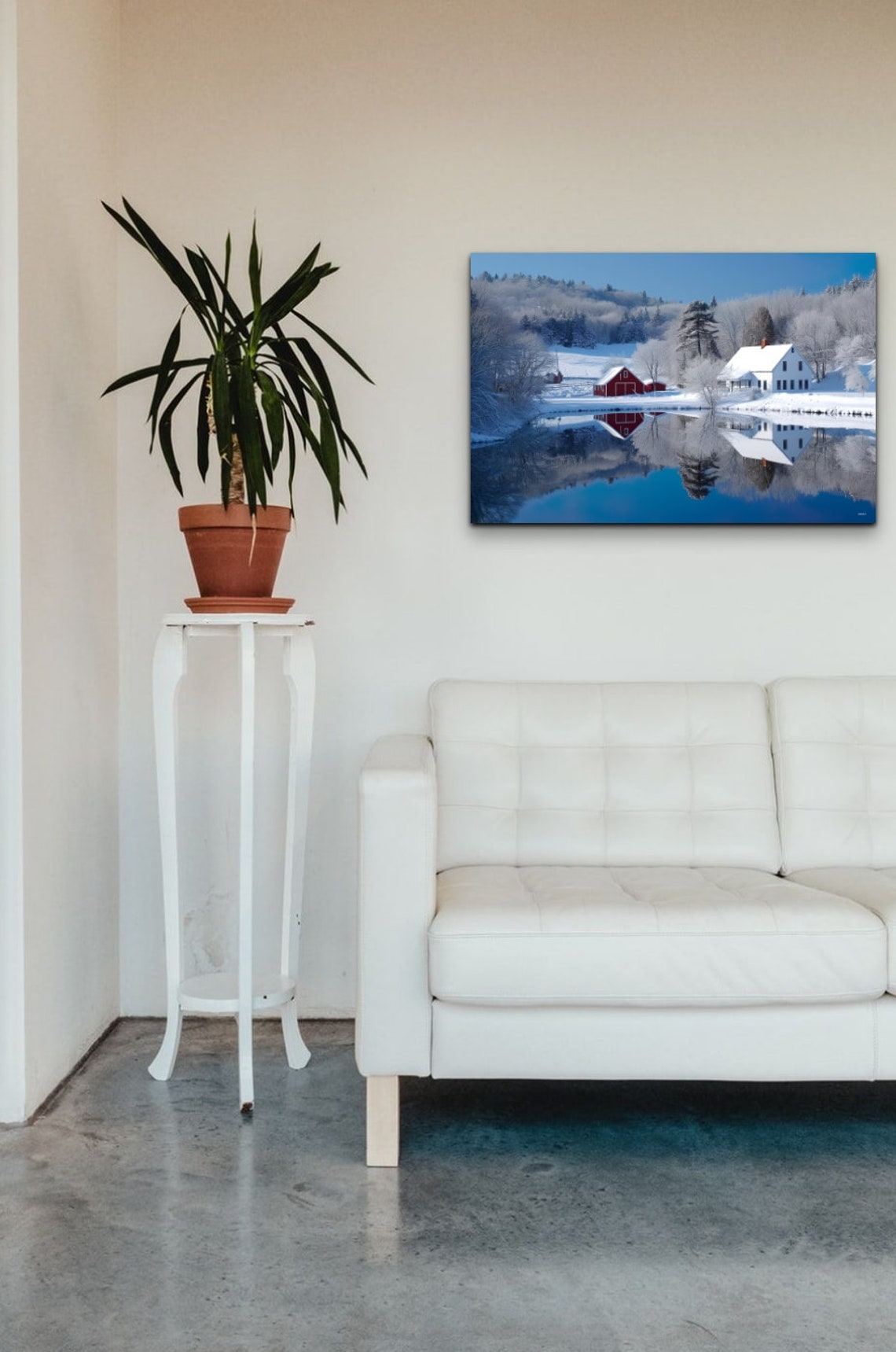 Red Barn Farmhouse Snowy Lake Reflection Winter Landscape Poster - Image 6
