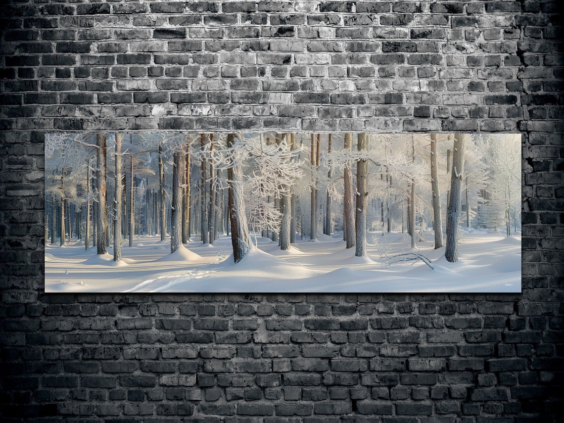 Bright Snowy Birch Forest Winter Morning Panoramic Nature Poster - Image 2
