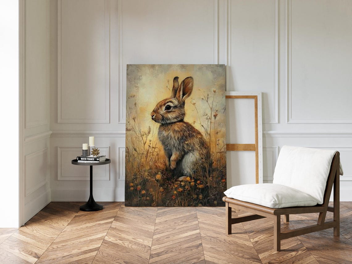 Rustic Charm Rabbit in a Golden Meadow - Image 4