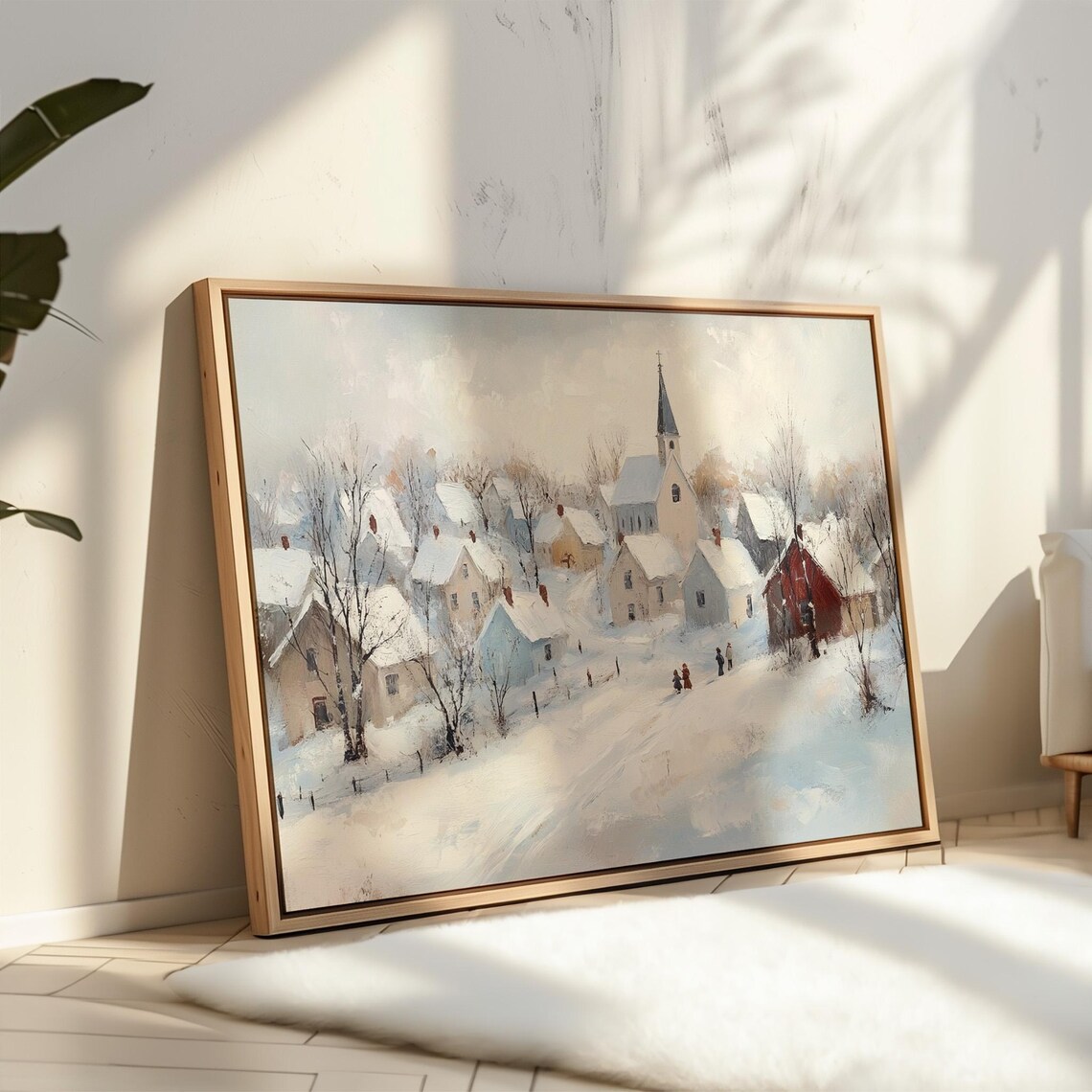 Snowy Village Church Steeple Winter Landscape Rustic Wall Art - Image 3
