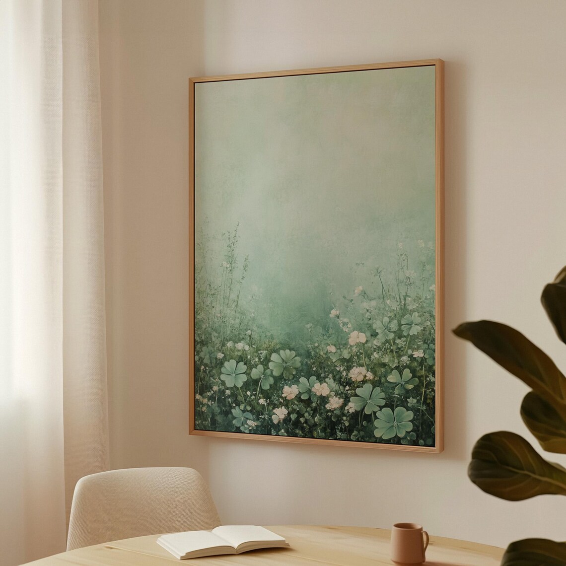 Serene Clover Field Art Print, Pastoral Landscape - Image 3