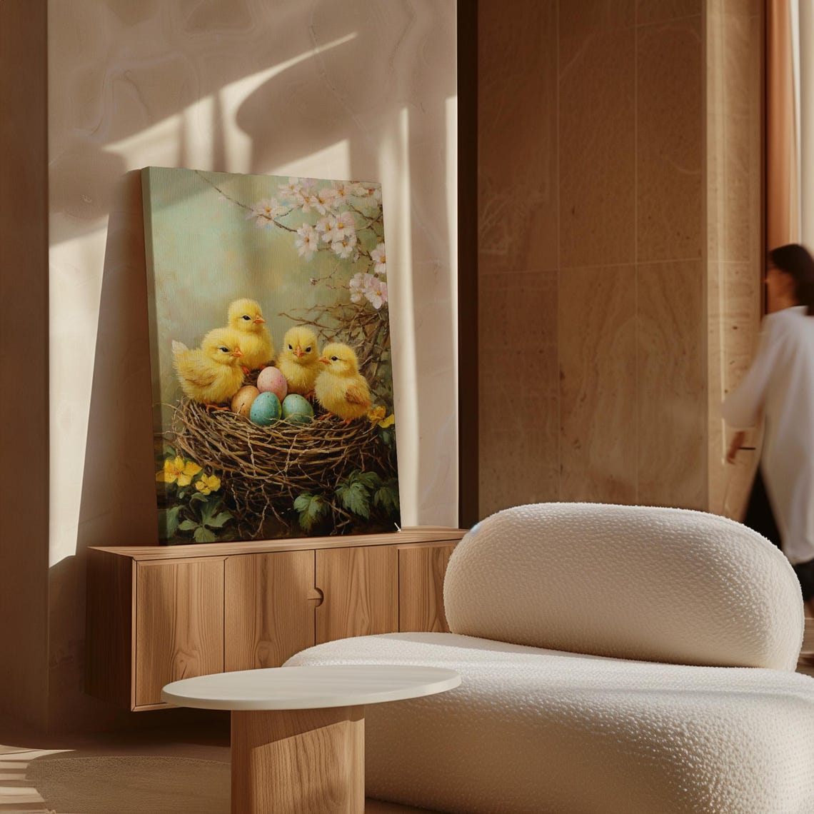 Baby Chicks in Nest With Easter Eggs Vintage Spring Painting Wall Art - Image 7