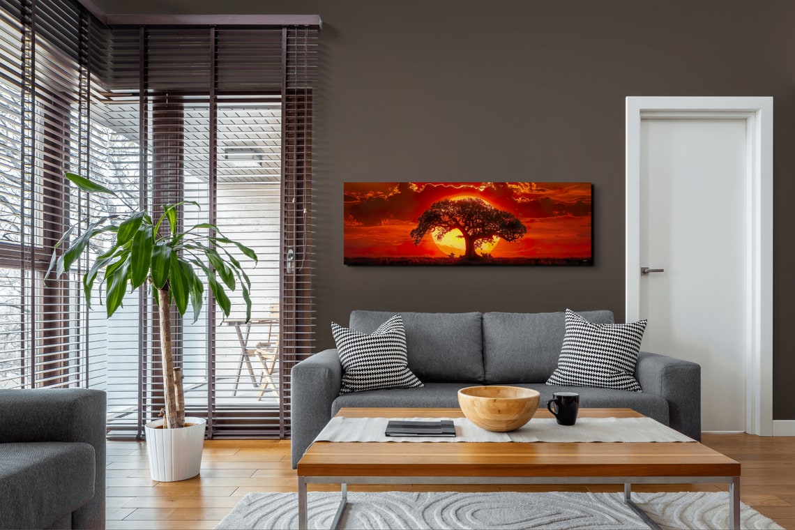 Big Sunset Behind Old Tree Wall Art Print Panoramic Wall Decor Home Decor Livingroom Art Ready To Hang Nature Decor Lone Tree - Image 4