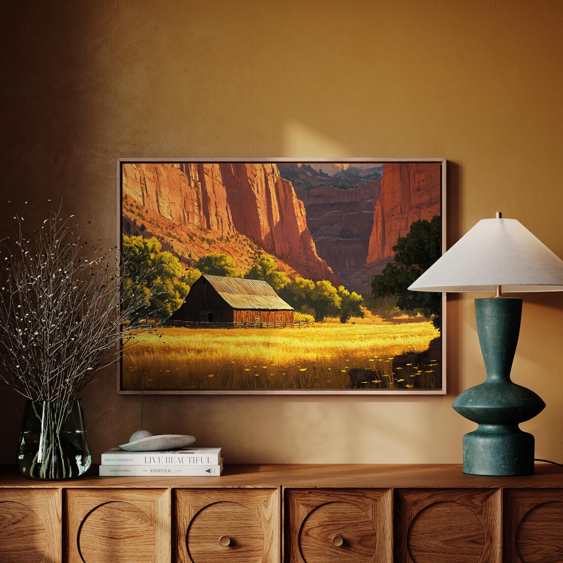 Rustic Barn In Canyon Sunset, Vintage Landscape - Image 4