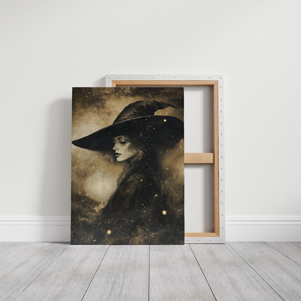 Enchanting Witch In Wide Brim Hat Mystical Sepia Portrait Poster - Image 3