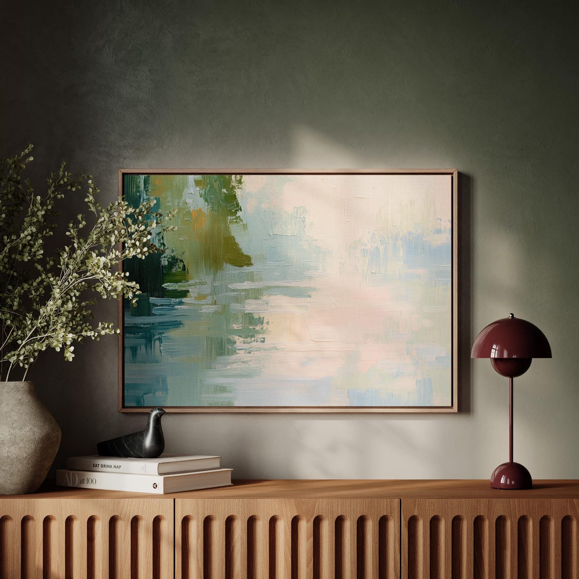 Pastel Abstract Impressionist Landscape Reflection Green Art Poster - Image 4