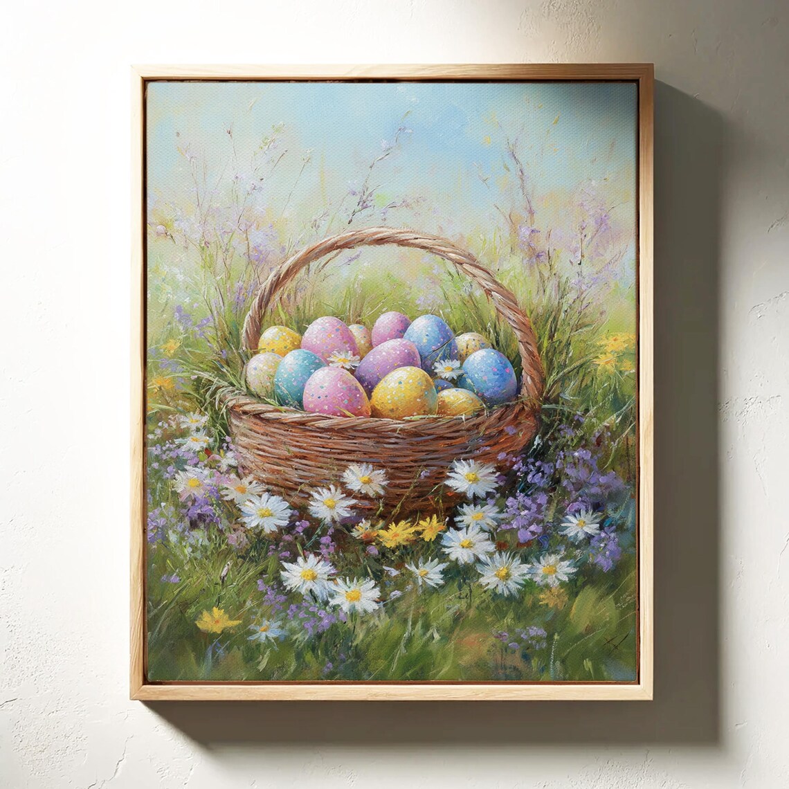 Pastel Easter Eggs In Wildflower Basket, Spring Meadow Painting - Image 4
