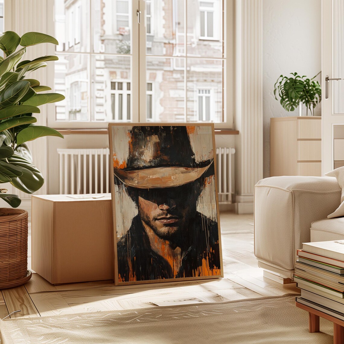 Cowboy Portrait Rustic Oil Painting Wall Art Print - Image 5