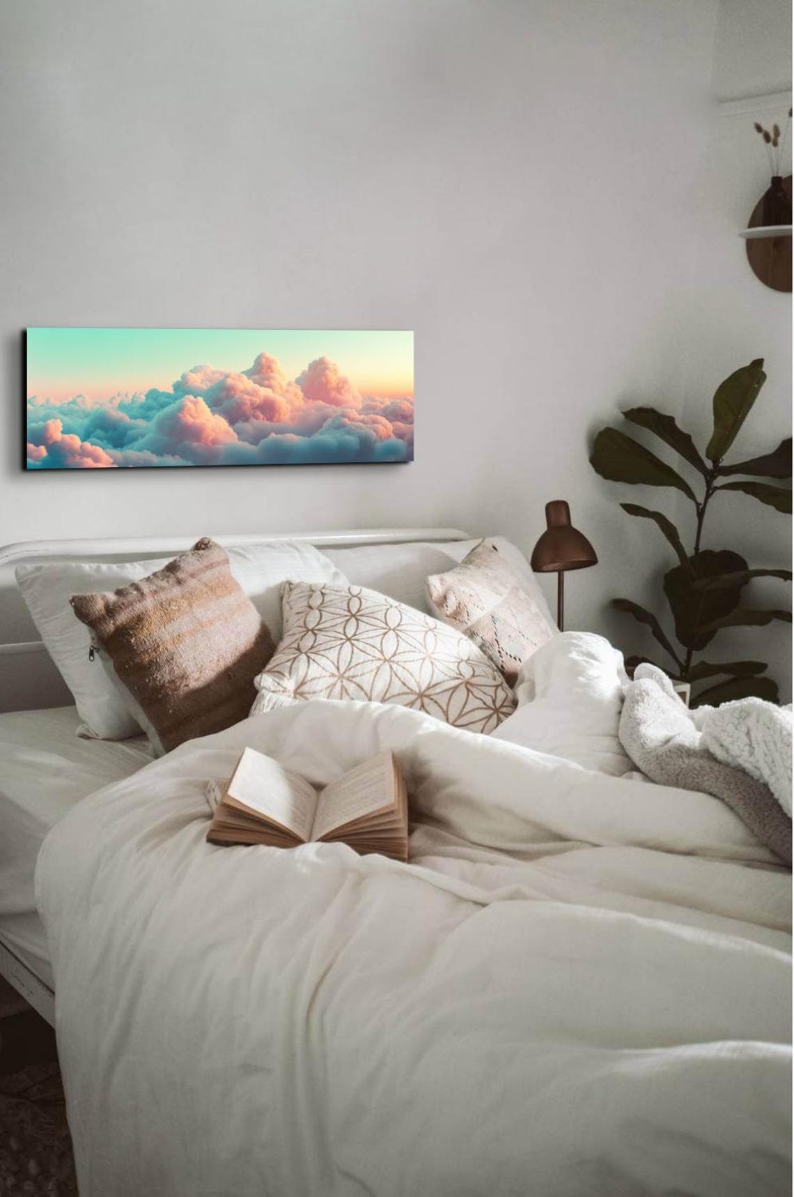 Beautiful Serene Clouds Pink Teal Landscape Art Ready To Hang Panoramic Wall Art Print Large Wall Art - Image 7