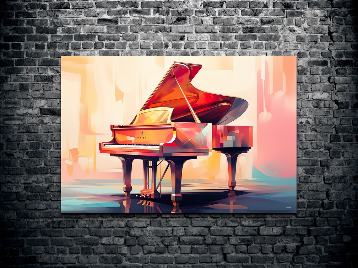 Red Grand Piano in Colorful Modern Abstract Watercolor Poster - Image 2