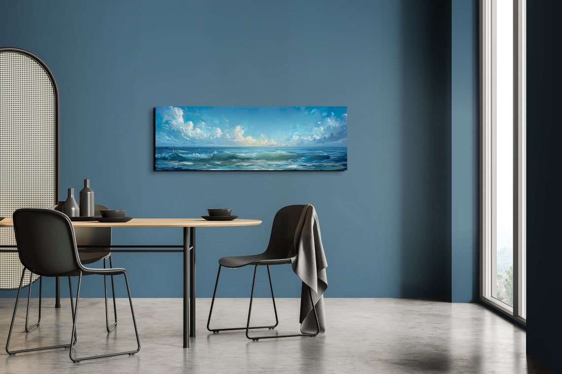 Blue Ocean Waves Under Cloudy Sky Coastal Seascape Art Poster - Image 7
