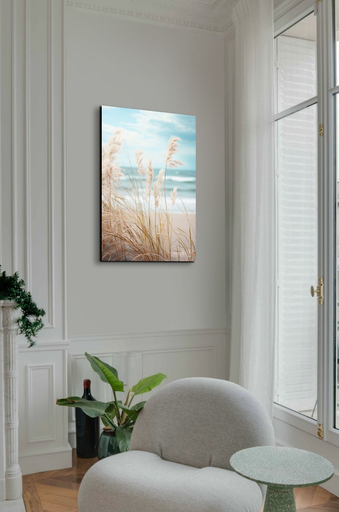 Sea Grass Swaying on the Beach with Soft Ocean Waves Beyond Poster - Image 7