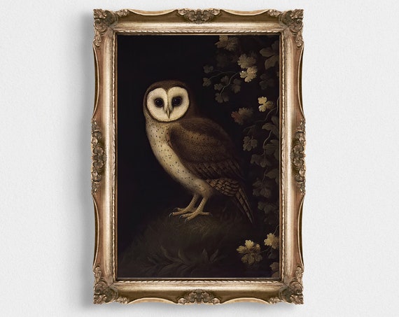Vintage Owl Wall Art Dark Art Dark Academia Wall Art Moody Rustic Bird Print Animal Wall Art