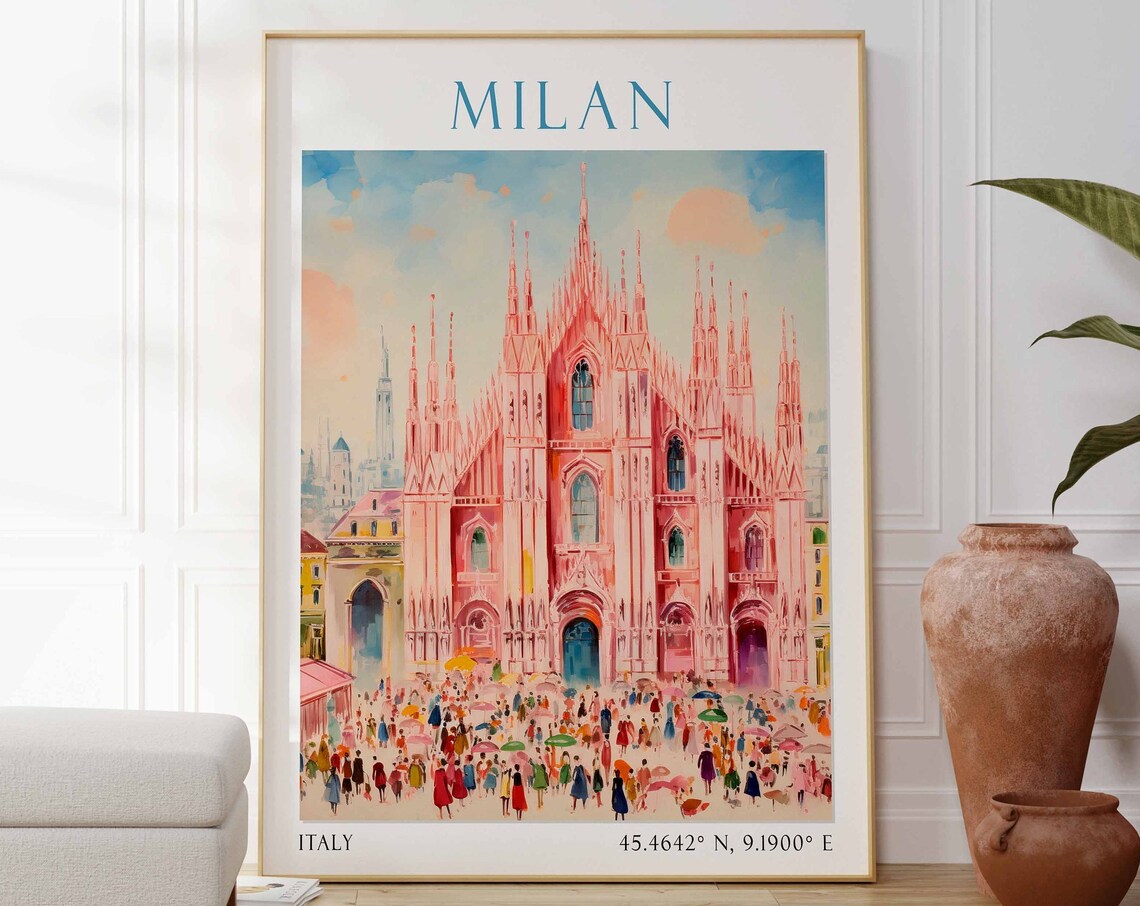Milan Duomo Cathedral Crowded Piazza Square Italy Travel Poster