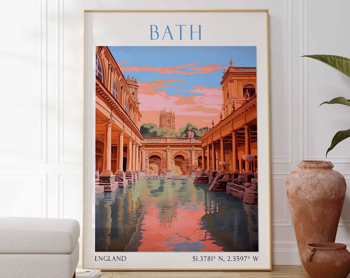 Bath England Roman Baths at Sunset with Abbey Tower View Poster