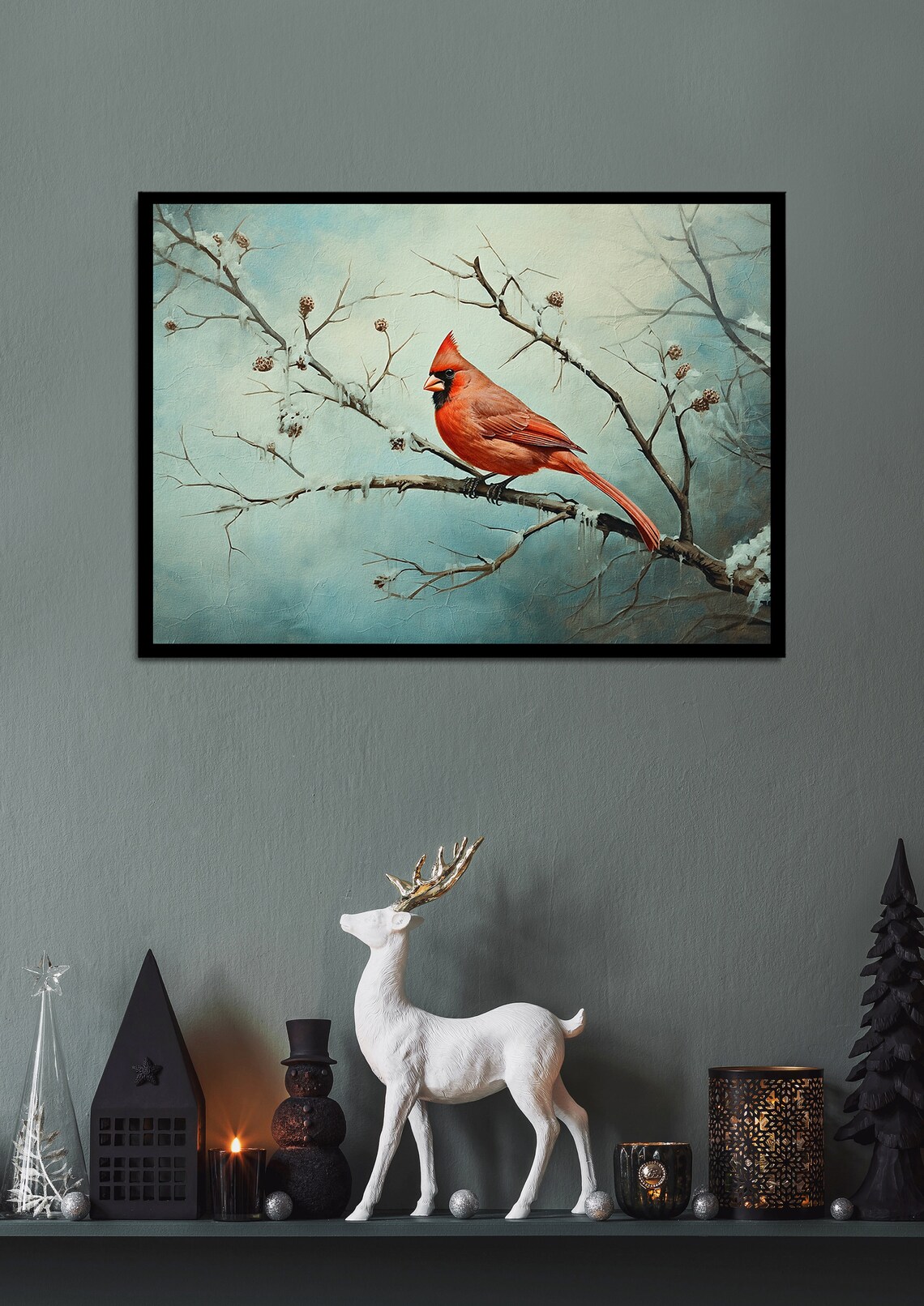 Vintage Style Christmas Cardinal Art Print - Image 3