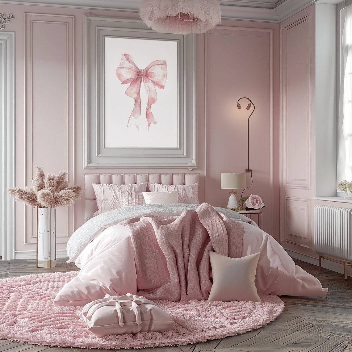 Dusty Pink Watercolor Bow Coquette Girly Wall Decor Nursery Poster - Image 2