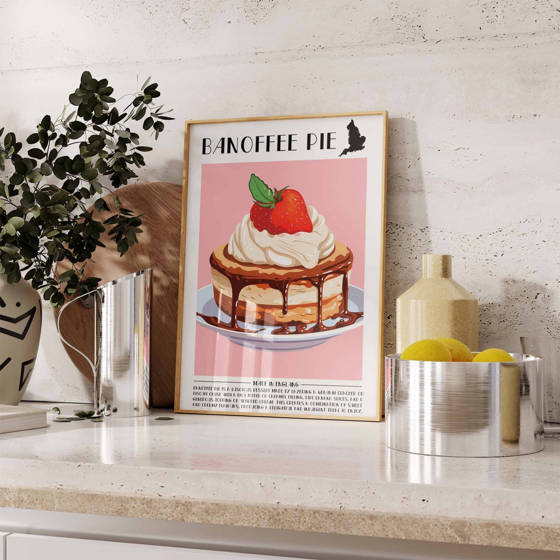 Banoffee Pie Made In England Strawberry Cream Dessert Food Poster - Image 3