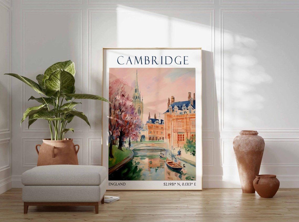 Cambridge Travel Print Cambridge Travel Poster United Kingdom Wall Art Vintage Cambridge Poster Cambridge University Art Travel Gift - Image 2