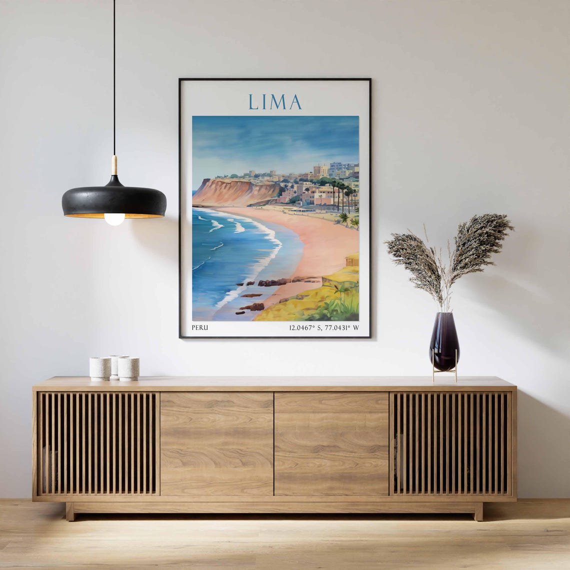 Lima Peru Ocean Cliff Beach Curved Bay Miraflores Surf Travel Poster - Image 2