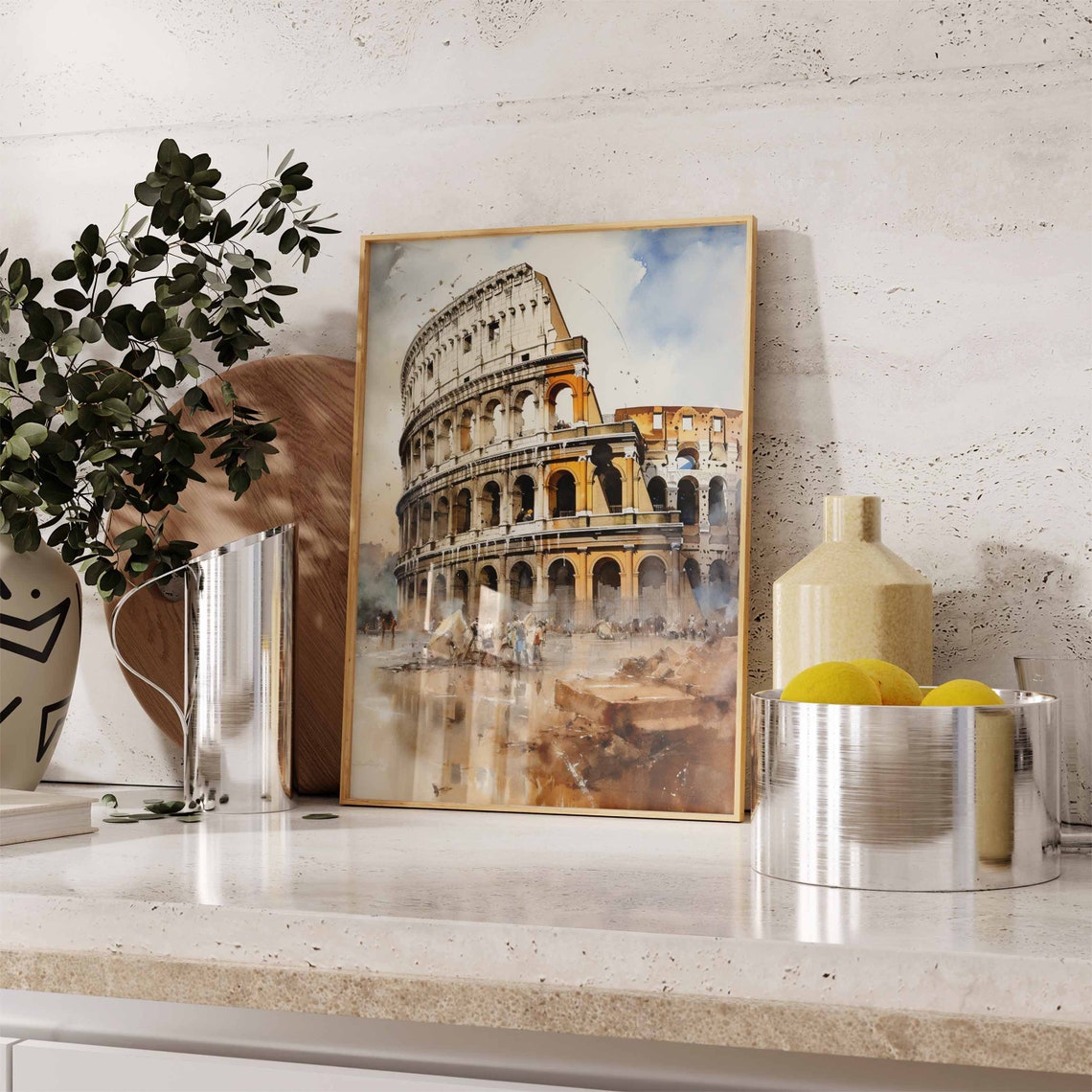 Rome Colosseum Watercolor Travel Poster with Warm Earthy Tones - Image 2