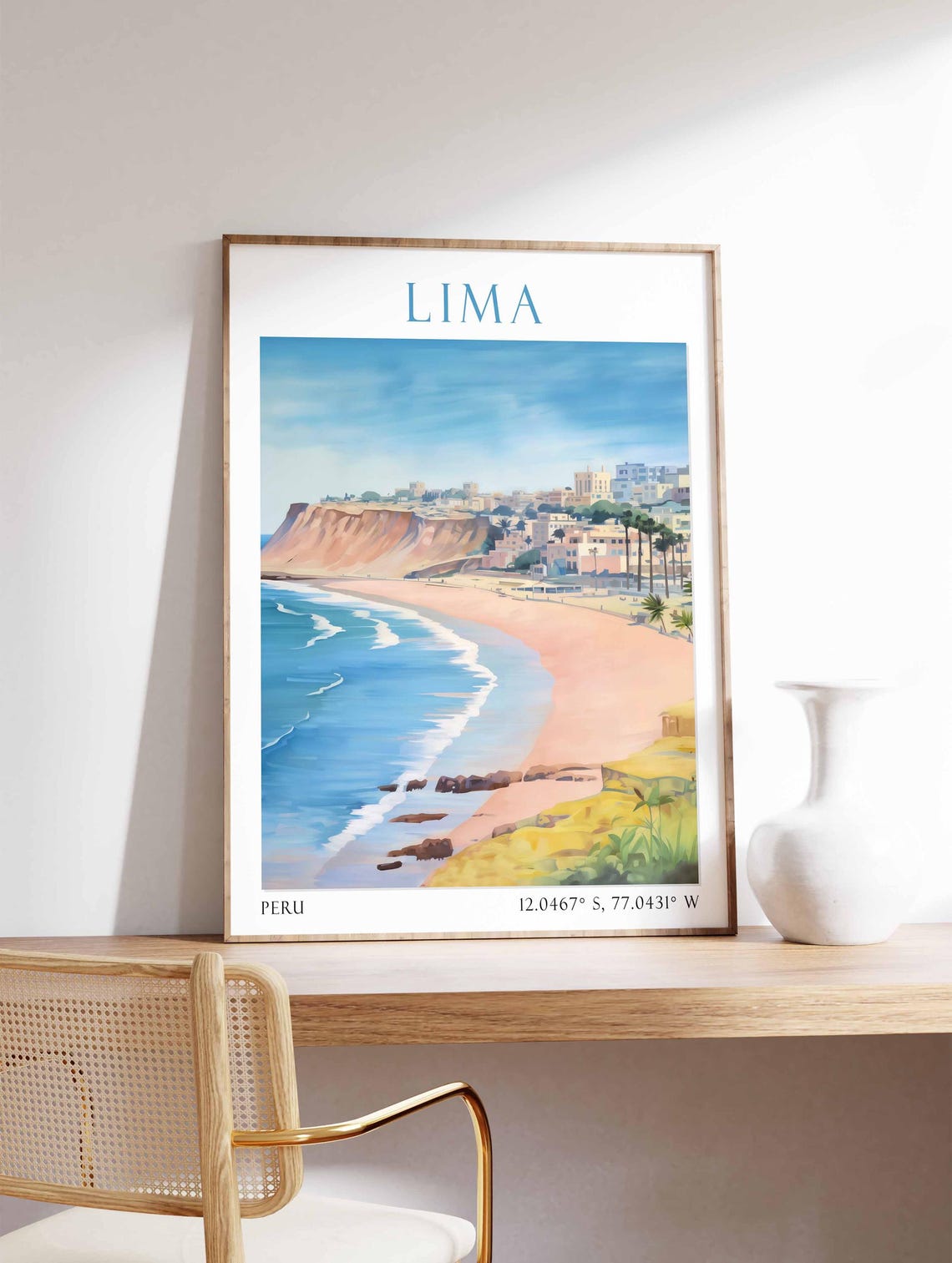 Lima Peru Ocean Cliff Beach Curved Bay Miraflores Surf Travel Poster - Image 3
