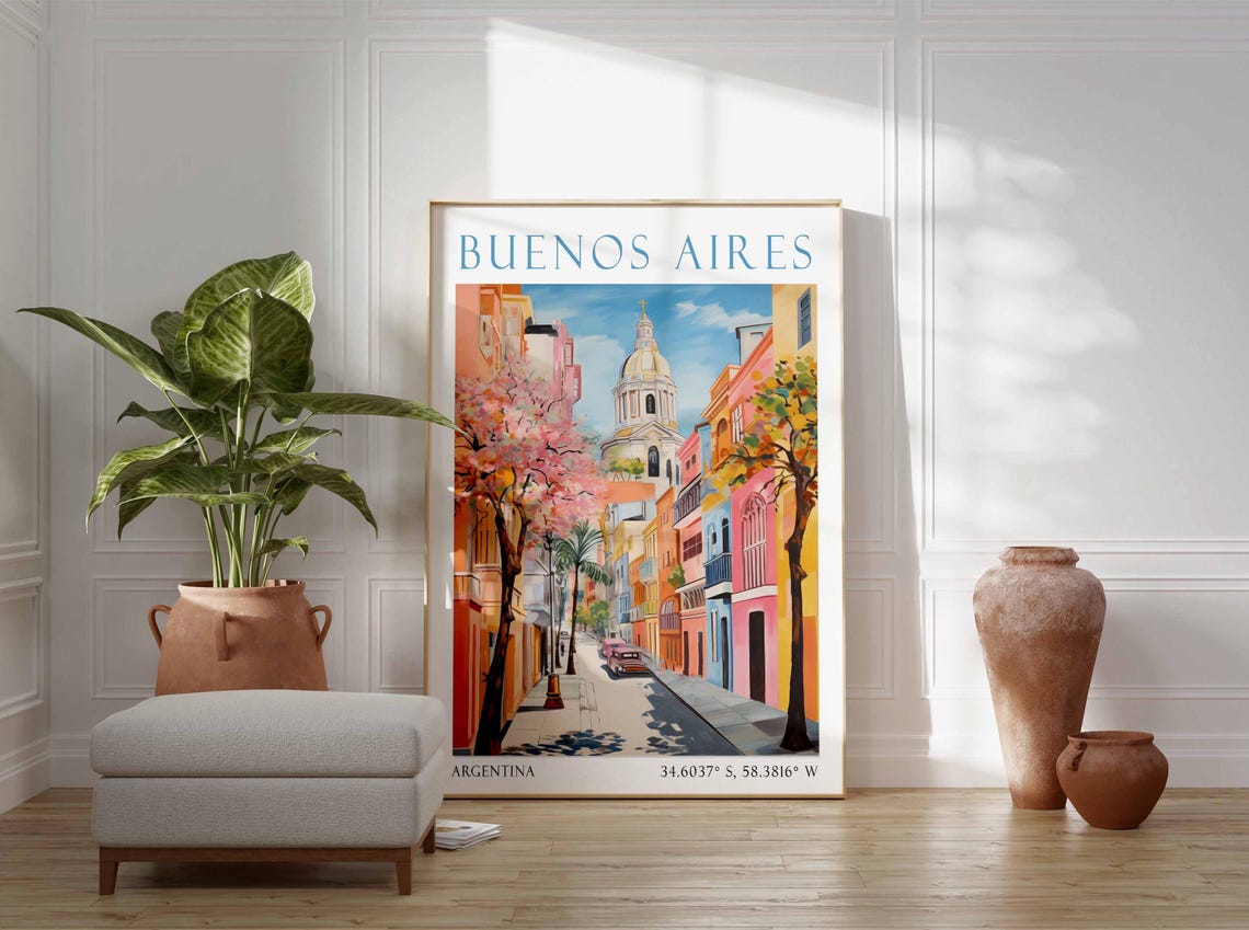 Buenos Aires Argentina Colorful Street Cathedral Blossom Tree Poster - Image 3
