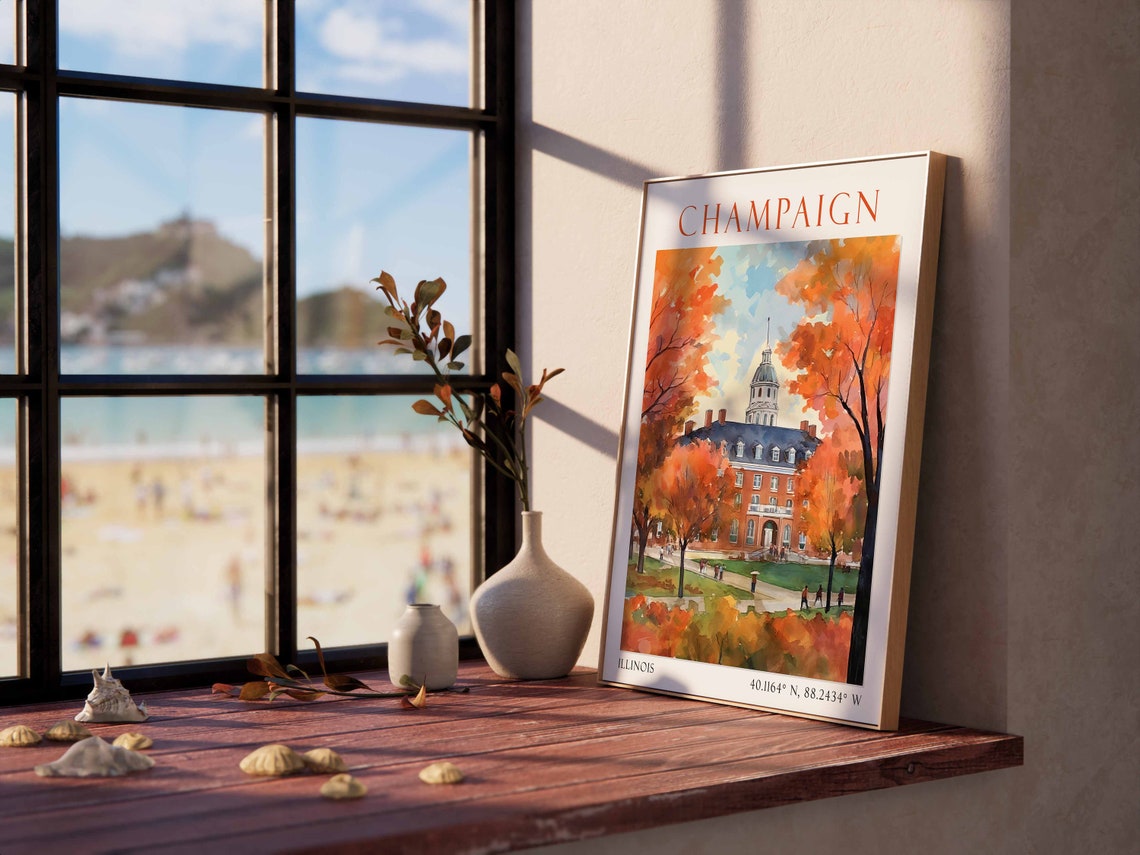 Champaign Illinois Travel Poster College Campus Autumn View Art - Image 3