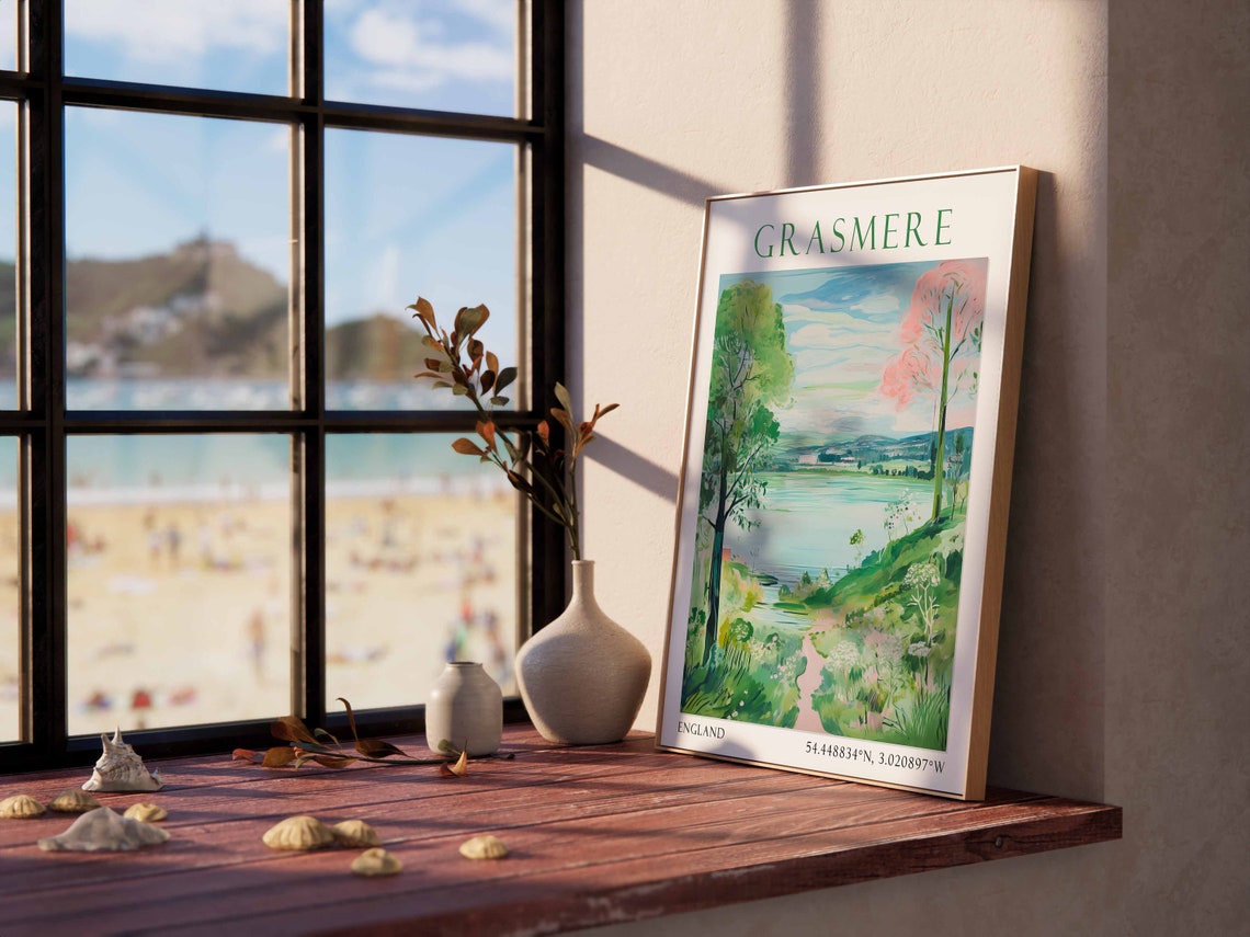 Grasmere Lake District Green Hills Countryside England Travel Poster - Image 2