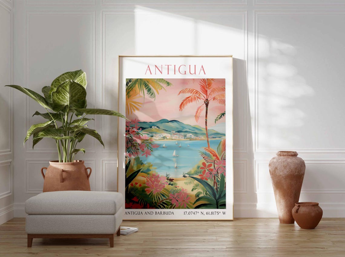 Antigua Travel Print Antigua Vintage Travel Poster Caribbean Travel Print Beach Travel Poster Sea Travel Art Antigua Travel Gift - Image 3